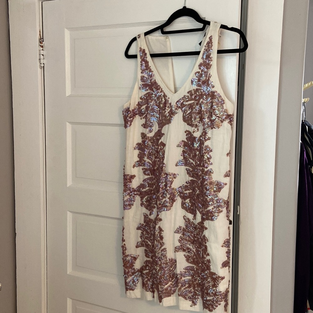 J. Crew Cream Mini Dress with Rose Gold Sequin Embellishment